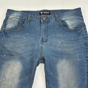 Encrypted Mens Medium Wash Blue Denim Distressed Jeans Size 36 Streetwear